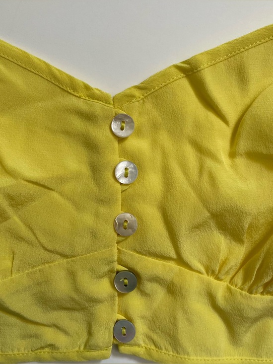Wilfred Le Fou 100% Silk Crop Top Bra Bralette Button Down Highlighter Yellow - Picture 7 of 9